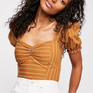 Free People M brown striped smocked Crop Top